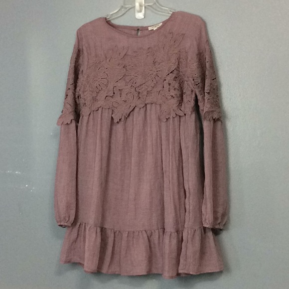Umgee USA Womens Mauve Long Sleeve Baby Doll Dress Top Sz S - Picture 1 of 8